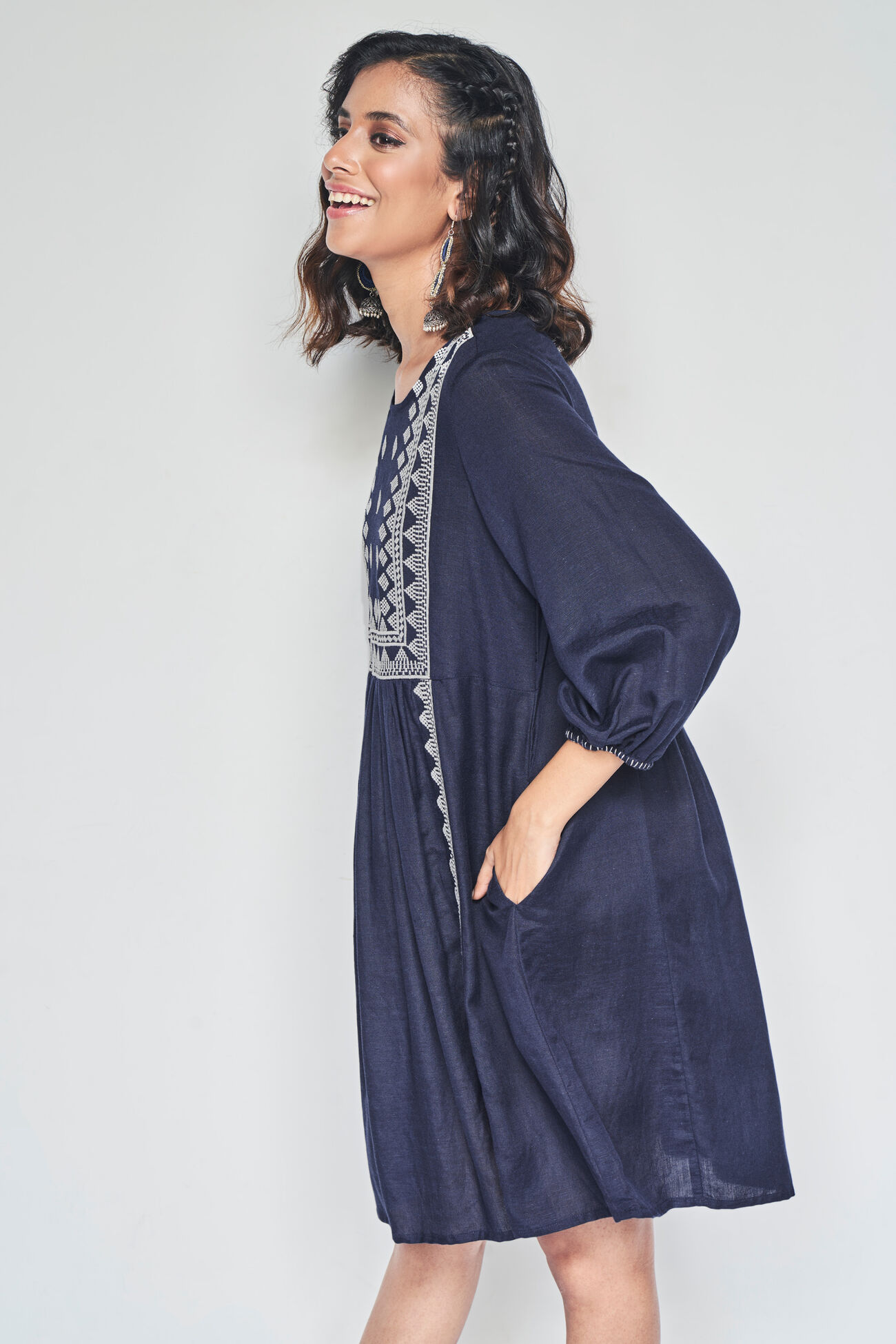 Neelakshi Embroidered Dress, Navy Blue, image 6